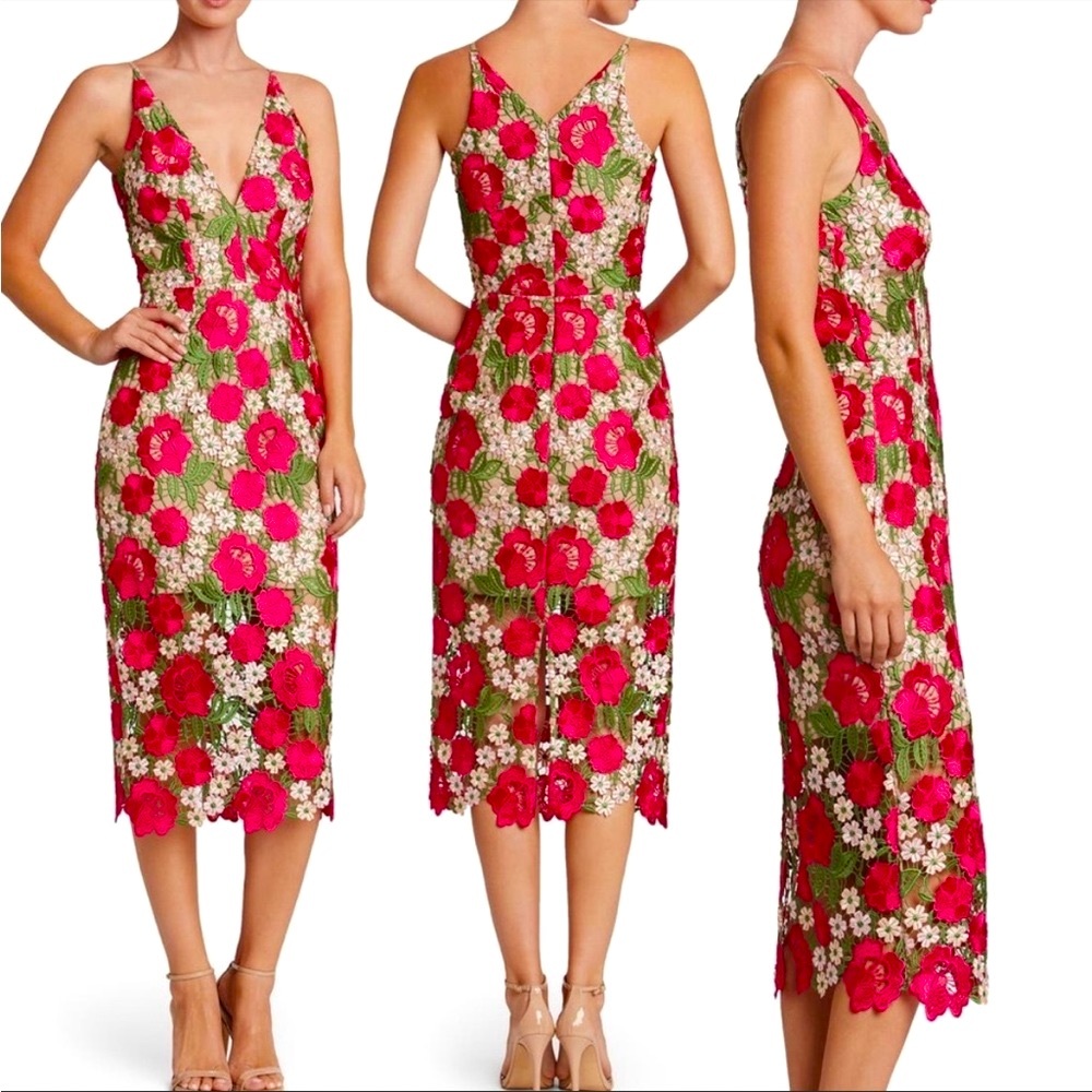 Dress the Population Midi Floral Dress Medium NWT